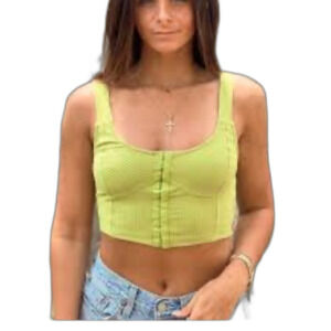 Urban Outfitters Lime Thermal Texture Hook and Eye Corset Front Crop Top Size XS